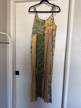 Sacred Threads Yellow and Green Patchwork Maxi Dress